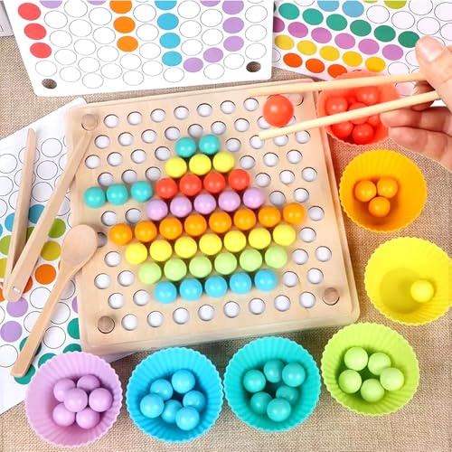 BANGTING Juego Montessori de Madera, 3 Años, Puzzle para Motricidad Fina, Juguete Educativo, Entrenamiento Pinzas Palillos Cuchara y Identificación de Color