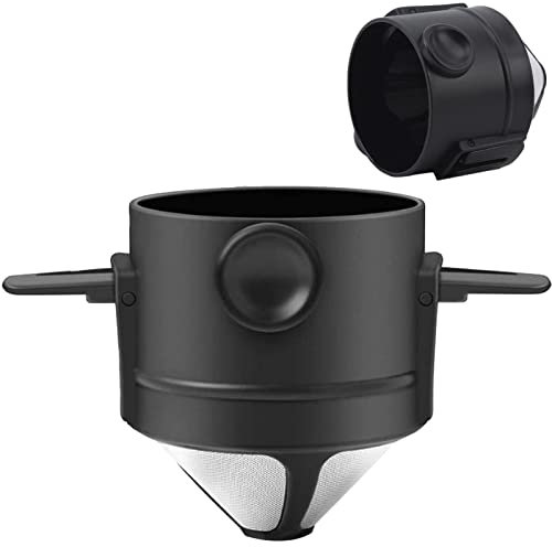 SZXMDKH Reusable Pour Over Coffee Maker, Stainless Steel Cone Coffee Dripper Filter 1-2 Cup, Paperless with Collapsible Holders for Home Office Travel Camping, Brown, (SZXMDKHHG6325)