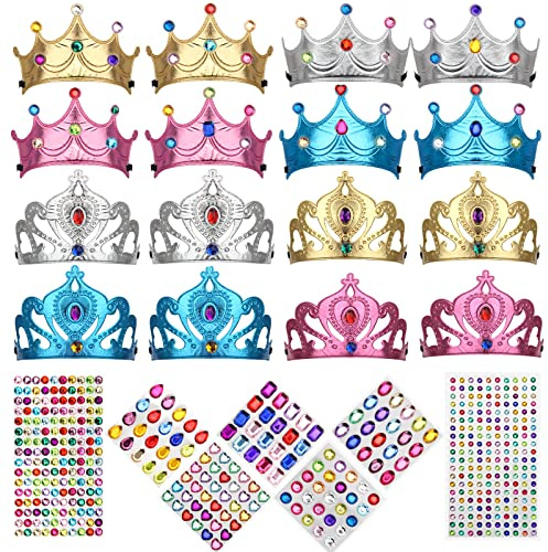 Bettoor 23 Packs Foam Princess Crowns and Tiaras for Birthday Party Favors Hats, DIY Prince Crown Kit Paper Tiara with 7pcs Crystal Diamond Sticker