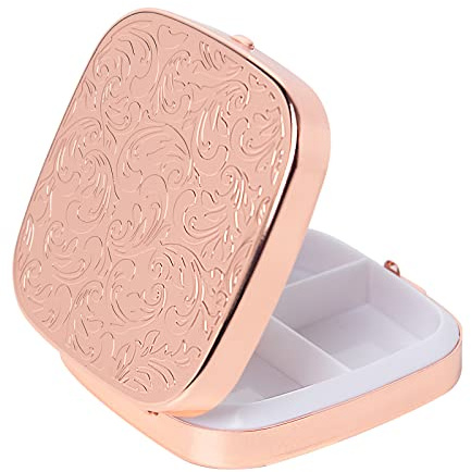 Einfache quadratische tragbare Pillendose aus Metall mit 3-Fach (Small, Rose gold)