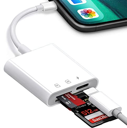 SD Card Reader for Phone/Pad,3 in 1 Lighning to SD/TF Card Camera Reader Adapter with Charging Port,USB OTG Adapter Compatible with Phone 13/12/11/X/XS/XR/8/7,Support iOS 9-15 Later