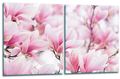 TMK | Herdabdeckplatten ceranfeld 2 Teilig 40x52 cm | Ceranfeldabdeckung Küche Elektroherd Induktion | Herdschutz Spritzschutz | Glasplatte Schneidebrett | Blumen Rosa