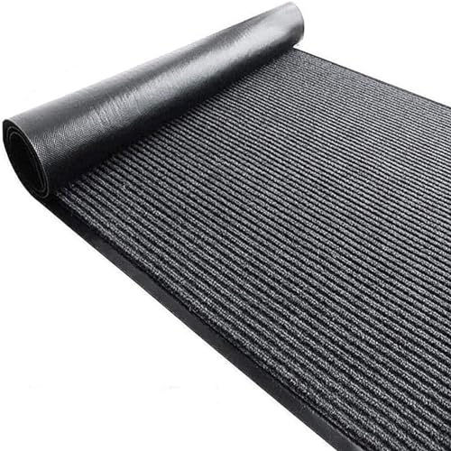 TANYOYO Fußmatte für gewerbliche Zwecke, 90 x 3 m, mit Bürste, Stufeneingangsmatte, Vinylrückseite, strapazierfähige Bodenteppiche, kommerzielle Außenteppich, Innenbereich, Eingangsmatte, Grau
