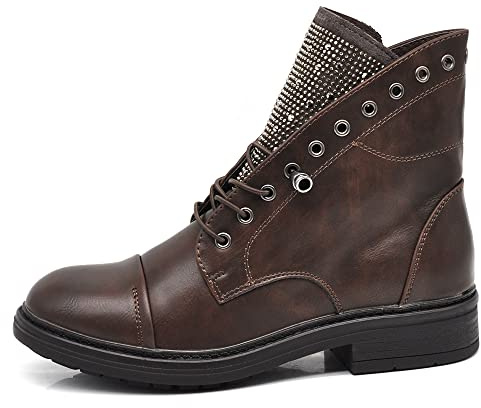 IF Fashion Stivaletti Stivali Invernali Scarpe da Donna Lacci Anfibi Strass IF163 Brown 37