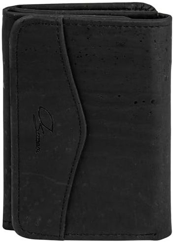 Simaru Damen Geldbörse, Portemonnaie aus Kork, veganer Damengeldbeutel für 9+Karten, RFID-Schutz, Schein- & Münzfach (Schwarz)