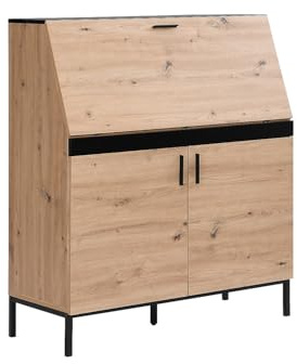 Vente-unique - Bureau secrétaire avec 2 Portes - MDF - Naturel et Noir - MALEDA - avec Rangement