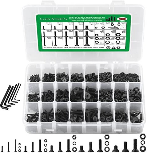 Kit d'Assemblage Vis et Écrous avec Rondelles - 1500 Pièces à Tête Hexagonale et Cylindrique à Six Pans Creux pour Moto (M3/M4/M5/M6)