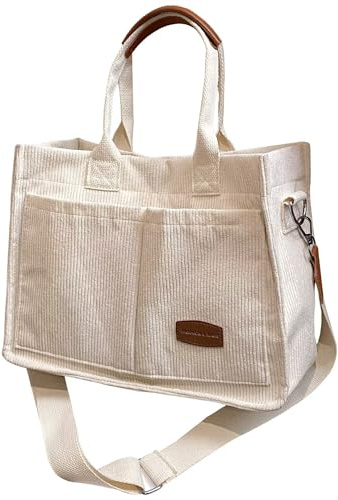 HAN-LBG Sac fourre-tout en velours côtelé pour femme, sac fourre-tout avec plusieurs poches, double bandoulière, sac à main pour le shopping, le travail, les voyages