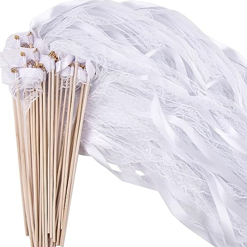 JurciCat Wedding wands 30 Stück Weiße Hochzeit Spalier Luftschlangen Wedding Twirling Streamers für Hochzeit Geburtstag Party Andere Feiertagsfeiern Verwendet