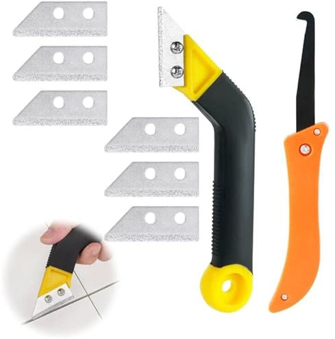flintronic Fugenentferner Werkzeug, Fliesenfugen-Handsäge, Abgewinkelter Fugenreiniger, Fugenkratzer Unkraut,Fliesen Gelenkwerkzeug,Fliesen fugen Handsäge mit 10 Ersatzklingen für die Fliesenreinigung