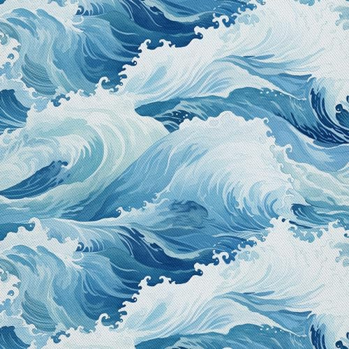 HEKO PANELS Stoff Oxford Wasserdichte Meterware Canvas-Stoff Polyester Nähstoff Dekostoffe Handwerken Wasserabweisend Blickdicht Wellen Aquarell Wasserfarbe 3 Meter 155 x 300 cm DX2765