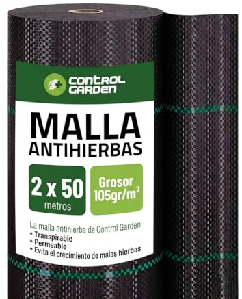 Control Garden Malla Antihierbas 2 x 50 m Grosor 105gr | Malla Anti Malas Hierbas y Maleza para Jardín, Huerto, Cesped | Lona Antigerminación Transpirable, Permeable y Resistente