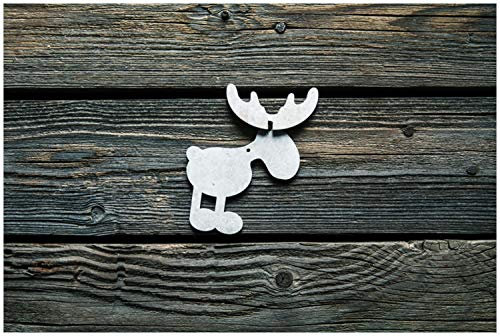 Wallario Glasbild Elch Symbol in weiß, vor dunklem Holz - 60 x 90 cm Wandbilder Glas in Premium-Qualität: Brillante Farben, freischwebende Optik