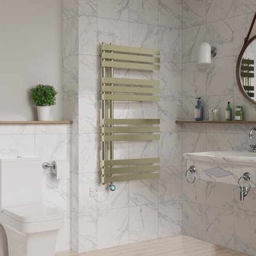 Warmehaus Electric Thermostatic Towel Rail 1200x600mm Brushed Brass