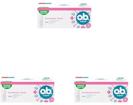 o.b. Original Super Plus (32 Stück), Tampons für sehr starke Tage, StayDry Technologie & geschwungene Rillen, zuverlässiger Schutz und ein sauberes Gefühl während der Periode (Packung mit 3)