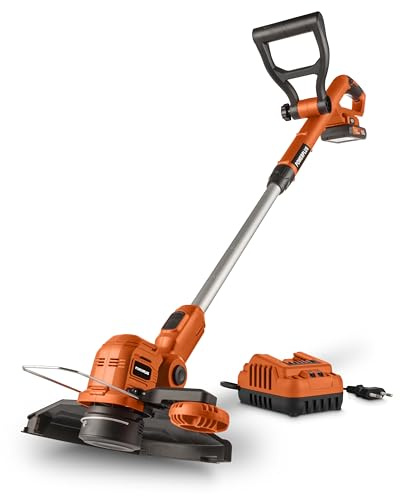 Power Plus Dual Power sladdlös grästrimmer POWDPG75421-20 V och 256 mm Ø, inklusive batteri och laddare, trädgårdsredskap 2 i 1 som grästrimmer och gräsklippare för din trädgård