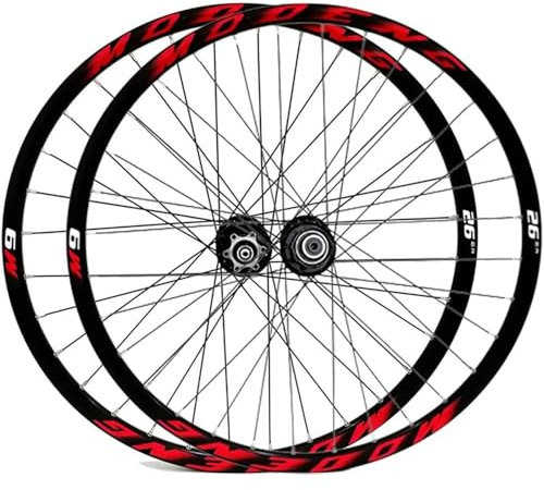 KUNYOS Mountainbike-Laufradsatz 26 27.5 29 Zoll MTB-Laufradsatz Schnellspanner Scheibenbremse 32H Felge Vorne Hinten Räder Für 8/9/10/11 Gang Kassette,Rot,26inch