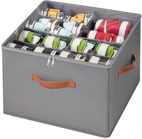 Corkovia Verstellbare Schuhorganizer für Schrank, Shoe Organizer aus Stoff mit Klarer Abdeckung, Schuhaufbewahrung Platzsparend mit 3 Griffen, Faltbare Schuhbox Passend für 8-16 Paare, Grau