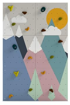 2-in-1 Kletterwand für Kinder und Leiterstangen für Kinder LEZUN [L] – 3, 6 und 9 Paneele, Kinderspielplatz für Innen/Außen, Bergkletterwand, Holzwand für Kinder (6 Paneelen, Bunte Berge)
