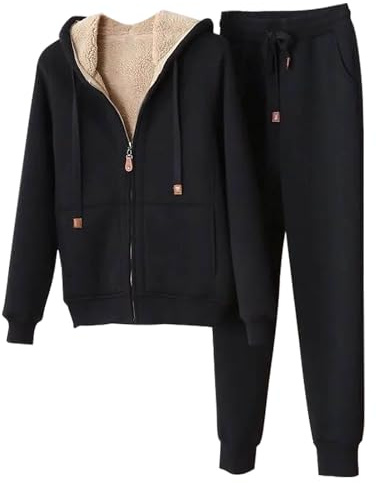 Completo Felpa in Pile Donna e Pantaloni Casual,Felpa Tinta Unita con Cappuccio e Tasche, a Maniche Lunghe,Pullover,Completi sportivi da donna Autunno 2 Pezzi Tuta Completa Elegante Invernale