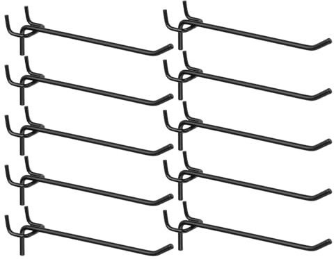 sourcing map 10pcs Pegboard Shelving Hooks 6 Stainless Steel Peg Board Display Hook Hanging Holders Wall Mount Organize Tools for Workbench Garage Kitchen Store, Black