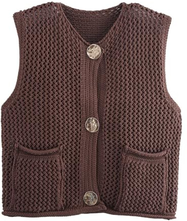 shownicer Pullunder Damen Stricken Weste Ärmellos Strick Casual Strickweste Einfarbig Strick Tank Top Sweater Freizeit Ärmelloser Strickpullunder A Braun L