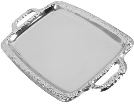 OKUMEYR Dekoratives Tablett Aus Metall Vintage-serviertablett Im Europäon-Stil Silberfarbenes Tablett Zum Servieren Von Speisen Serviertablett Für Gewürze Obsttablett Mit Retro-metallstruk