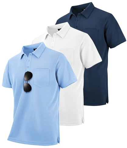 zitysport 3 Pack Polo Uomo Manica Corta Golf Polo Shirt Asciugatura Rapida Traspirante Uomo Camicie Regular Fit Lavoro Polo Camicie Estate Sport Tshirt L