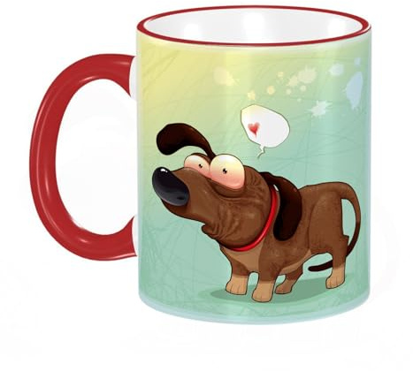KDWJS Taza divertida de cerámica de 11 onzas,Tazas Originales de Desayuno - Graciosos Ideas para Regalos - Cerámica 330 ml - Perro gracioso con globo. Objetos aislados, puedes rtar cualquier elem