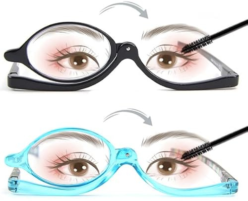 Bencaley 2 Pairs Makeup Reading Glasses for Women, Magnifying Flip Down Cosmetic Readers,Make Up Glasses with Spring Hinge +2.50 Black & Blue