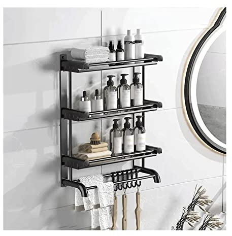 Mensola da bagno a 3 ripiani in metallo, semplice, per WC e lavello da cucina, con ganci e barra porta asciugamani, resistente, per uso domestico