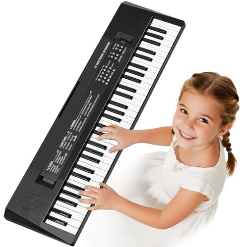 Bambini Tastiera Pianoforte Giocattolo Pianola con Microfono - 61 Tasti Portatile Tastiera Musicale Elettrica Piano, Regalo 3 4 5 6 7 8 Anni, Nero