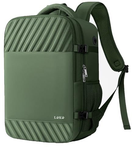 Lekespring Mochila Viaje Cabina Avion 40x20x25 Mujer Ryanair Equipaje de Mano 40x20x25 Mochila Viaje para Portatil 14 Pulgadas Impermeable Bolsa de Viaje para Trabajo, Escuelas (20L, Verde)