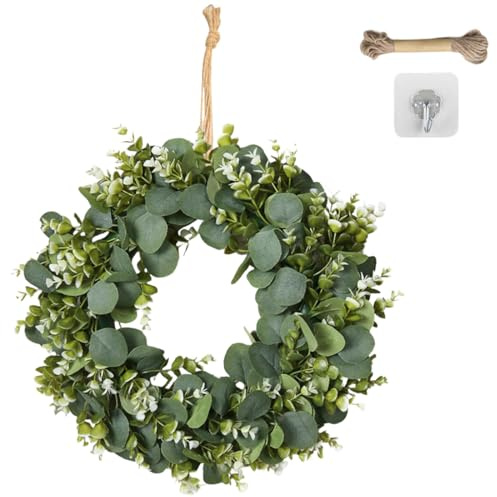 DIFLAX Corona de Eucalipto 45cm, Corona para Puerta Delantera, Corona Verdi, Artificial, Sintética, Decoración de Fiesta, Bienvenida, Pour Puerta, Pared, Ventana, Jardín