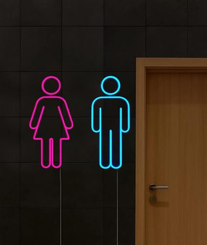 Restroom Neon Sign Set – Pink Female & Blue Male LED Wall Lights for Bathroom Restroom Restaurant Bar Shop Home, Modern Bathroom Door Decor, Acrylic Toilet Light Up Signs- 2 Pack