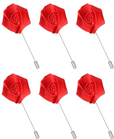 QUARKZMAN 6 Alfileres De Solapa De Rosa Para Hombre Alfileres De Seda Rojo