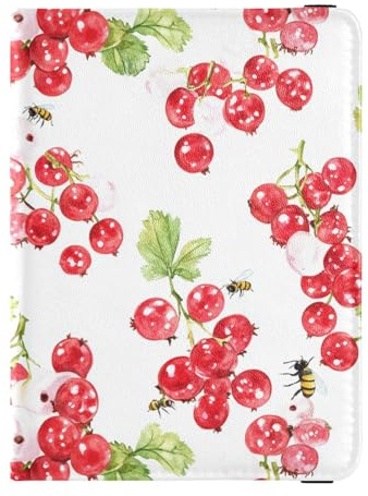 Estuche para pasaporte y tarjeta de vacunación de grosella roja blanca con funda para pasaporte, documentos de viaje, cartera para pasaporte, combo con ranura para tarjeta de vacunación para mujeres y