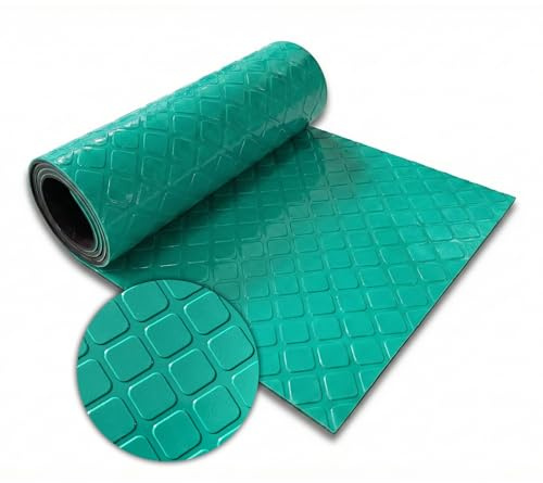 Floordirekt PVC-Bodenbelag - Rutschfester Bodenbelag in Quadrat - Optik Industrieboden - Pflegeleicht & Belastbar - Rollenware mit Zuschnitt - Check Quadra Grün - 110x200 cm