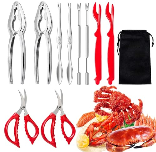 10 Pcs Seafood Tools Set Stainless Steel Crab Lobster Crackers Shellers Forks Scissors Shellfish Seafood Opener Kit