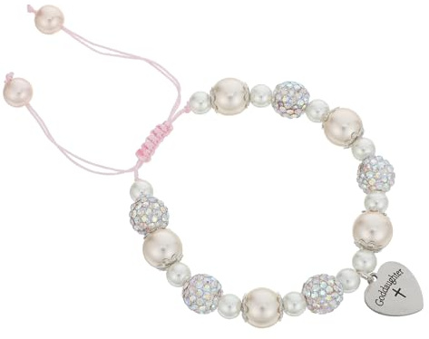 COMPUKAS Baptism Jewelry Heart-shaped Cross Bracelet For Goddaughter Beaded Wrist Chain With Heart Charm Keepsake For Christening And First Communion From Godparents