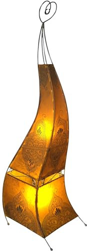 Guru-Shop Lámpara de Henna, Lámpara de Piso de Cuero/lámpara de Piso - Mauretania 160 cm, Amarillo, Decuero, Color: Amarillo, Lámparas de Mesa Orientales