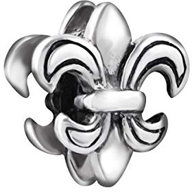 Quiges Argent 925 Breloque 3D Fleur de Lys Symbol France Charm Perle pour Bracelet Femme Fille