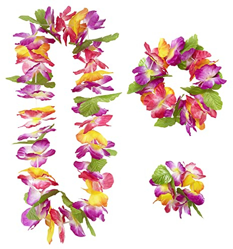 W WIDMANN MILANO Party Fashion - Hawaii Schmuck-Set 3-teilig, Blumenketten, Kostüm Accessoire für Karneval & Hula Party
