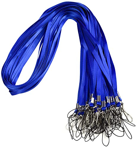 Wisdompro 30 Pack 17-Inch Neck Strap Lanyard with J-Hook & Tone Split Ring | (Blue) Nylon Lanyards for USB Flash Drives, Keys, Keychains, ID Card Badge Holders