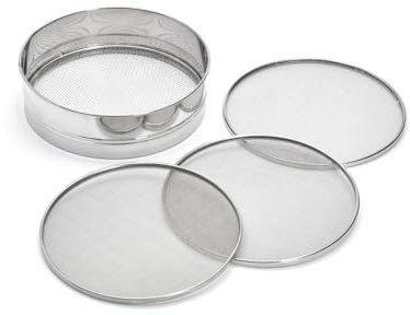 de Buyer - Edelstahlsieb mit 4 auswechselbaren Siebeinsätzen (3mm/ 2mm/ 1mm/ 0,5mm Durchmesser) - 4605.21, Silber