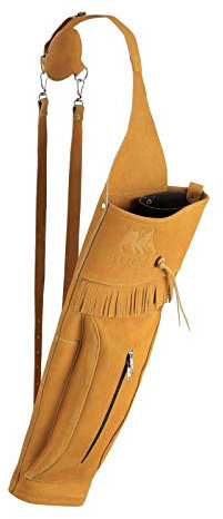 elToro Rückenköcher Big Pack – 57 cm Pfeilköcher aus Wildleder – klassischer Bogenschieß-Köcher mit Zubehörtasche & verstellbarem Dreipunktsystem – ideal für Recurvebogen & Langbogen - hell