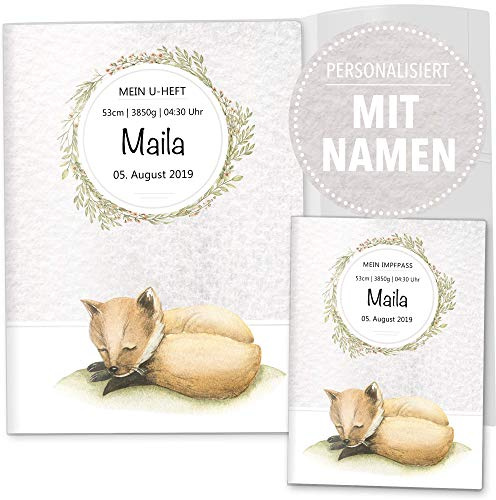 OLGS U-Heft Hüllen 3-teilig Set | Baby Tiere | Hochwertige Hüllen für Kinder Untersuchungsheft & Impfpass | Geschenkidee personalisierbar mit Namen, Geburtsdatum (Uhefthülle personalisiert, Fuchs)
