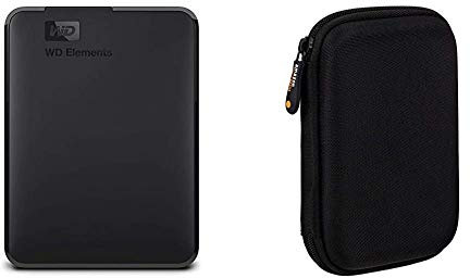 WD 2 TB Elements Portable External Hard Drive - USB 3.0 & Amazon Basics External Hard Drive Case