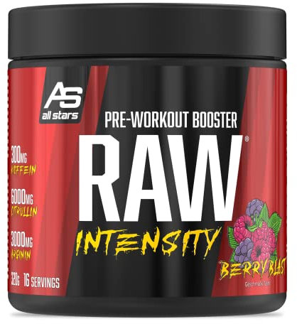 All Stars Raw Intensity Pre Workout Booster Berry Blast I Fitness-Pulver mit Aminosäuren & Pflanzenextrakt I Energy Drink mit Koffein & Taurin I Shake fettarm & zuckerarm