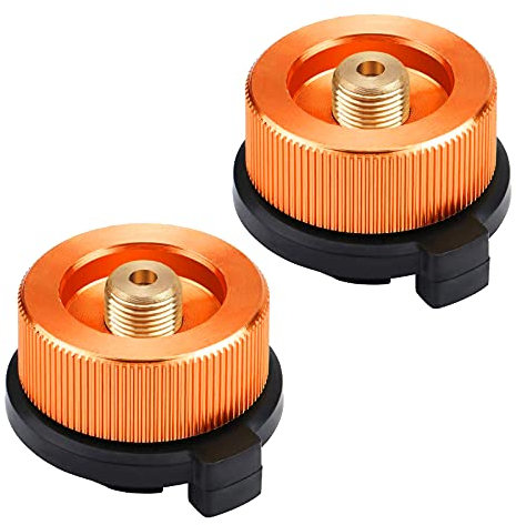 HUSZZM 2 Pcs Camping Gasherd Adapter Gasumwandlungskopfadapter Gasumwandlungs- Kopfadapter Gaskartusche Kolben Adapter für Campingkocher Brenner Outdoor Butanganister zum Schrauben Golden